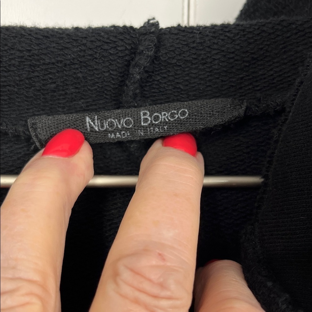 Nuovo Borgo (Italian) Womens Cardigan L Black Snap Button Pockets Raw Seams EUC - Picture 2 of 13
